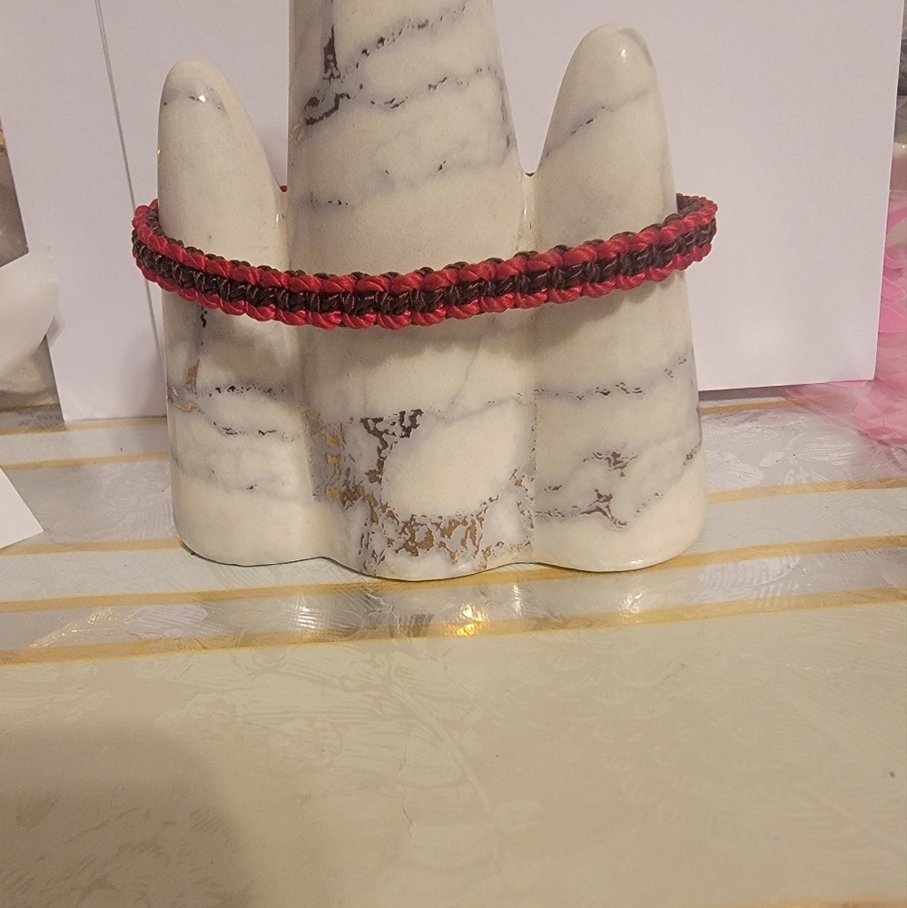 Red and brown Square-knot Macrame Bracelet